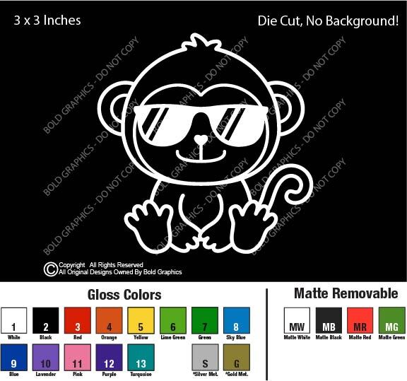 3" Baby Monkey Sunglasses Zoo Decal Vinyl Sticker Friendly Wild Animals Pals