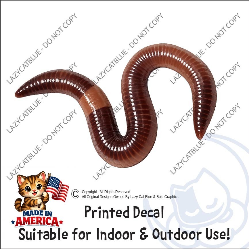Worm Decal Sticker Earthworm Nightcrawler Fishing Bugs Nature Creepy Bait Garden