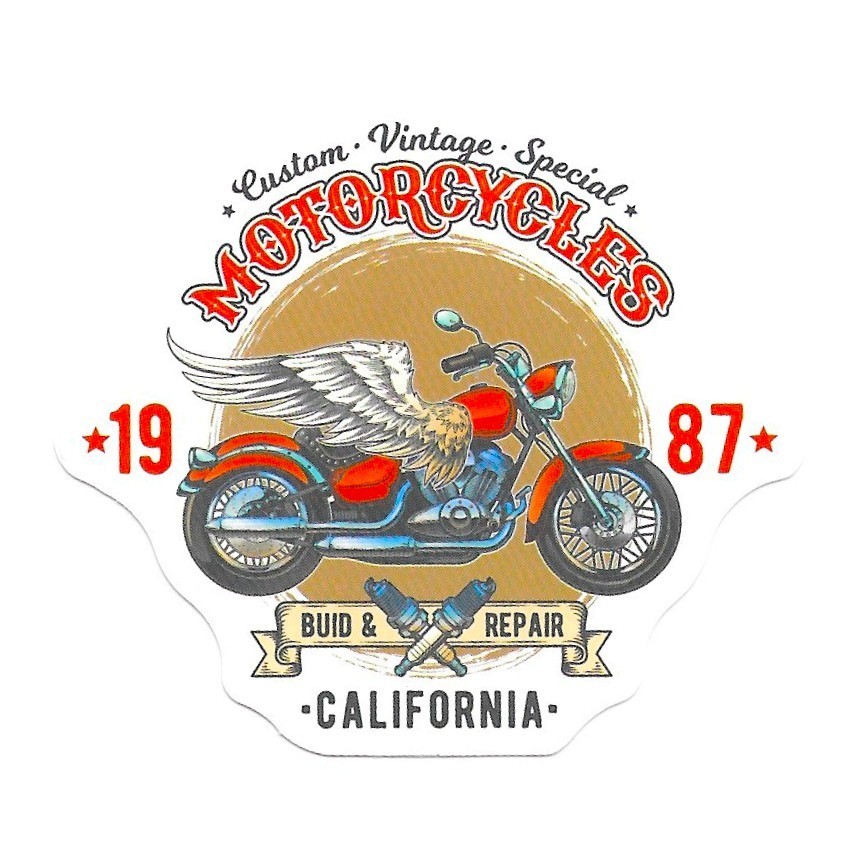 Vintage Custom Motorcycles Vinyl Sticker California Winged Chopper Biker Decal