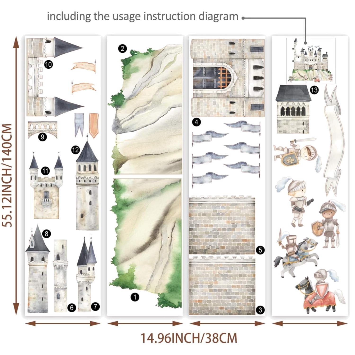 Large Watercolor Wall Sticker for Playroom