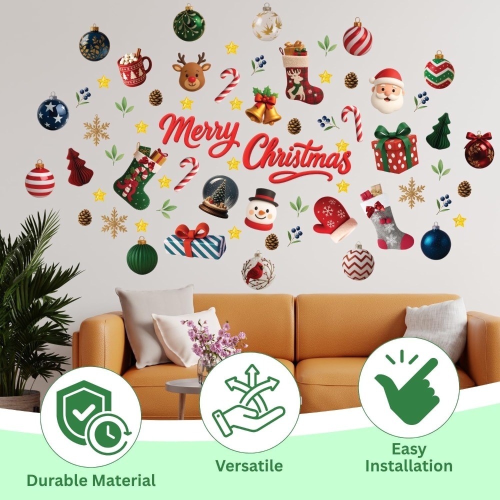 Holly Jolly Christmas Wall Decals for Indoor Home Wall Murals Stickers Kids