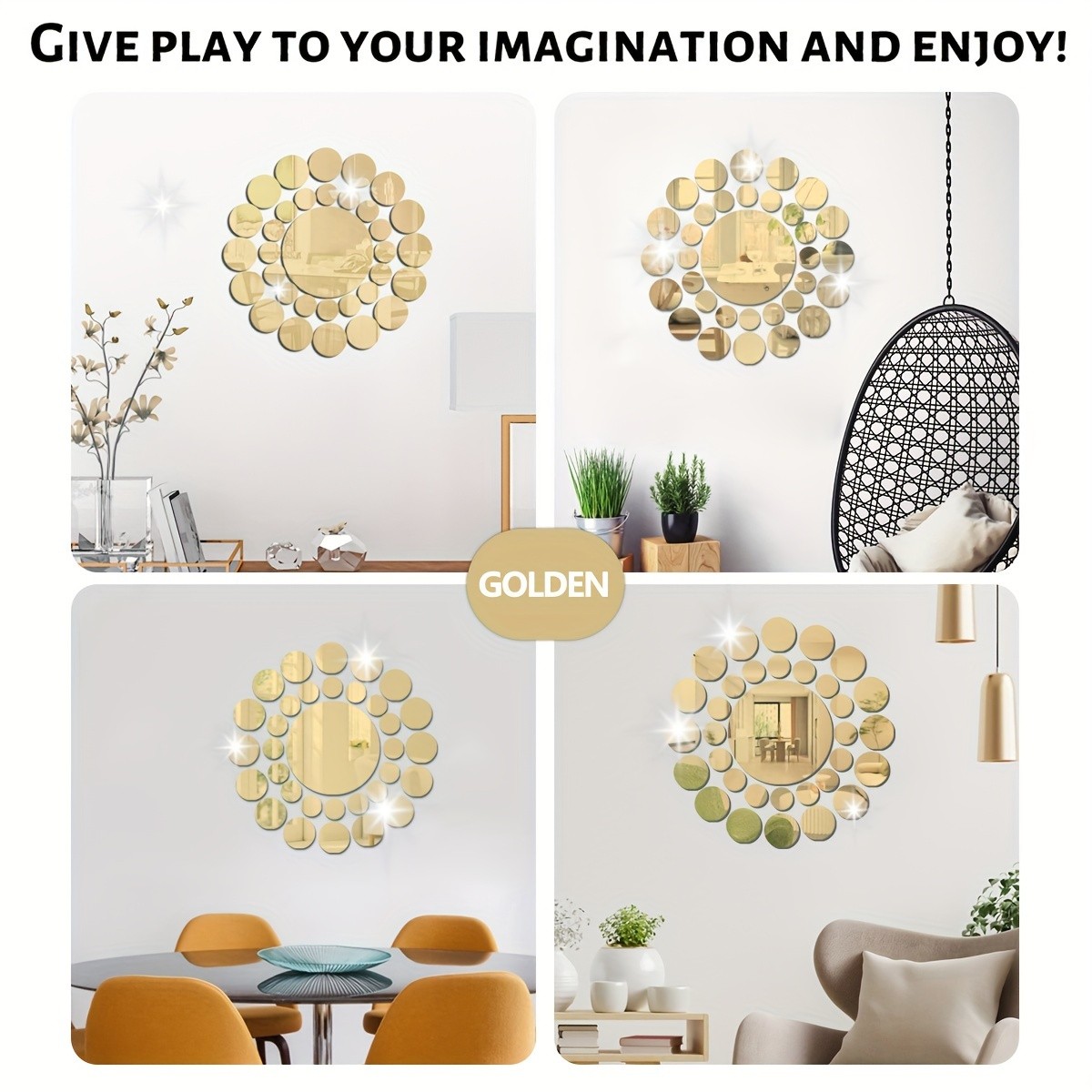 33Pcs/set Round Mirror Wall Stickers Silver Gold Living Room Background Wall