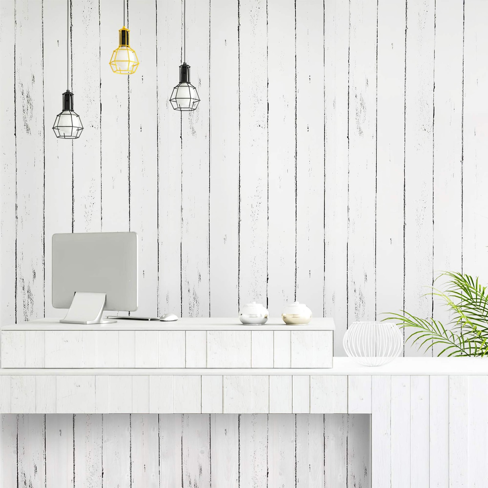 Ohmywor White Wood Wallpaper Peel and Stick 17.71"x118" Self Adhesive Wallpap…