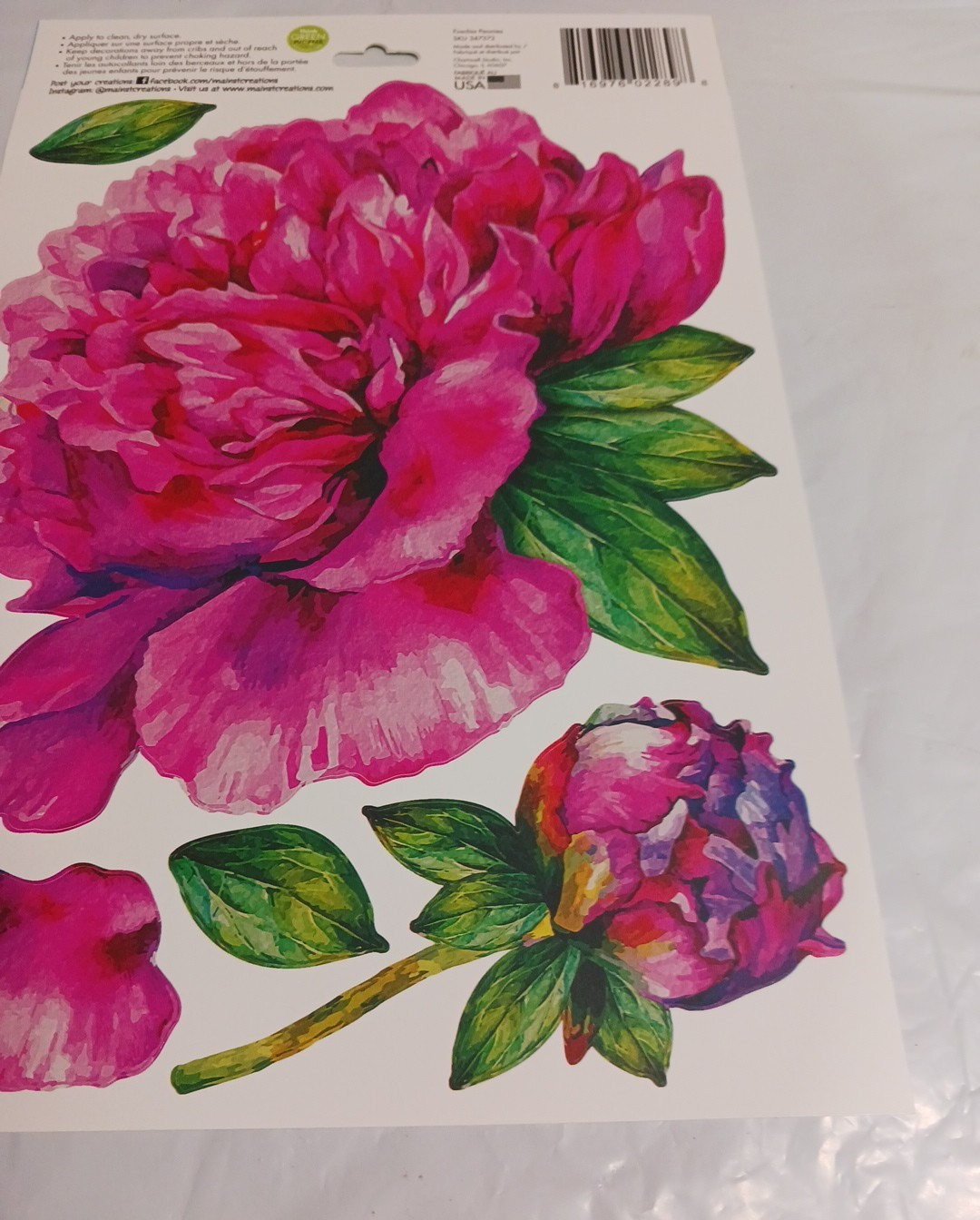 Wall Decals 10" Flowers. Rose + Pink. 3 sets. Peel and stick floral decorations