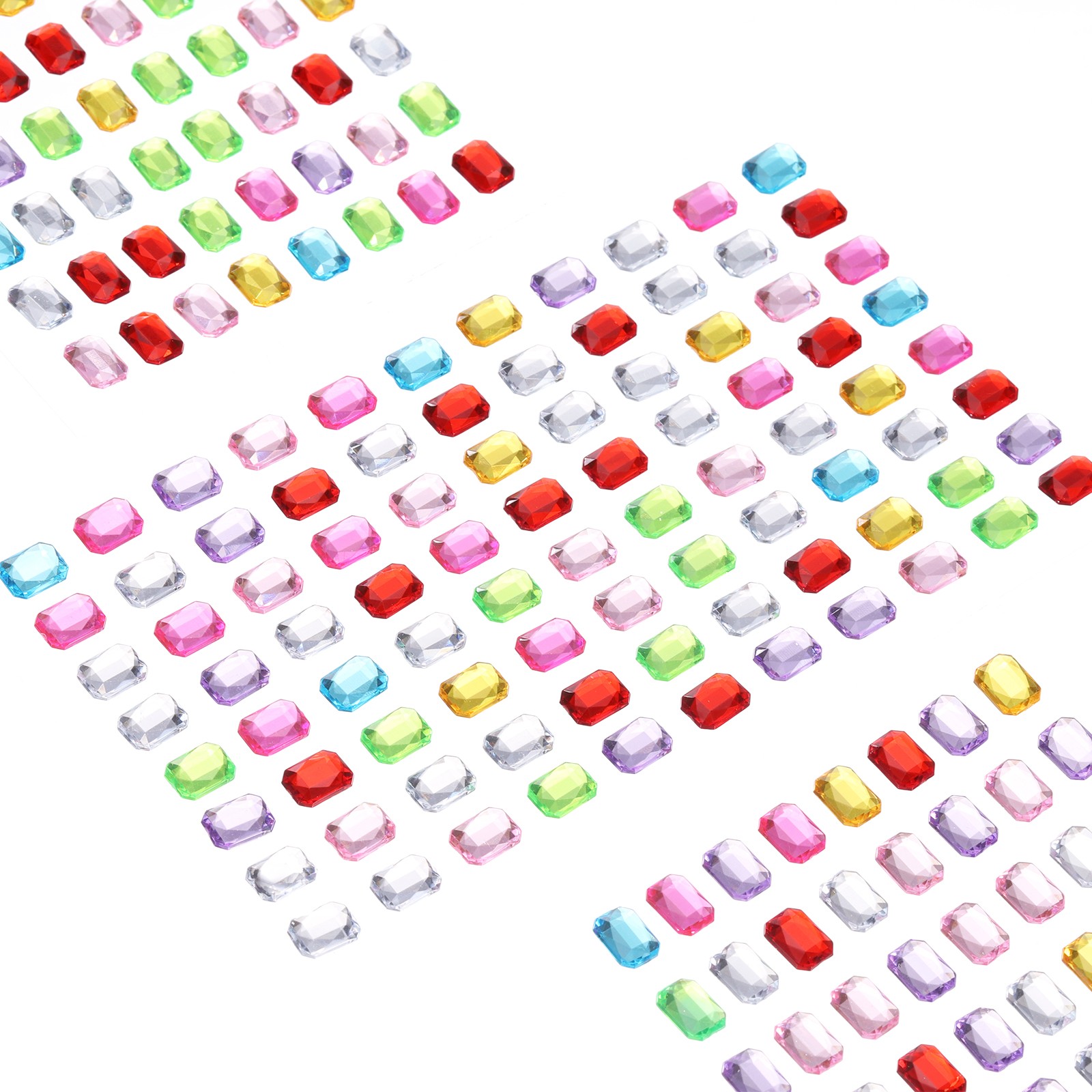 440Pcs Gems Stickers for Crafts 5 Sheet Rectangle Rhinestone Sticker Multicolor
