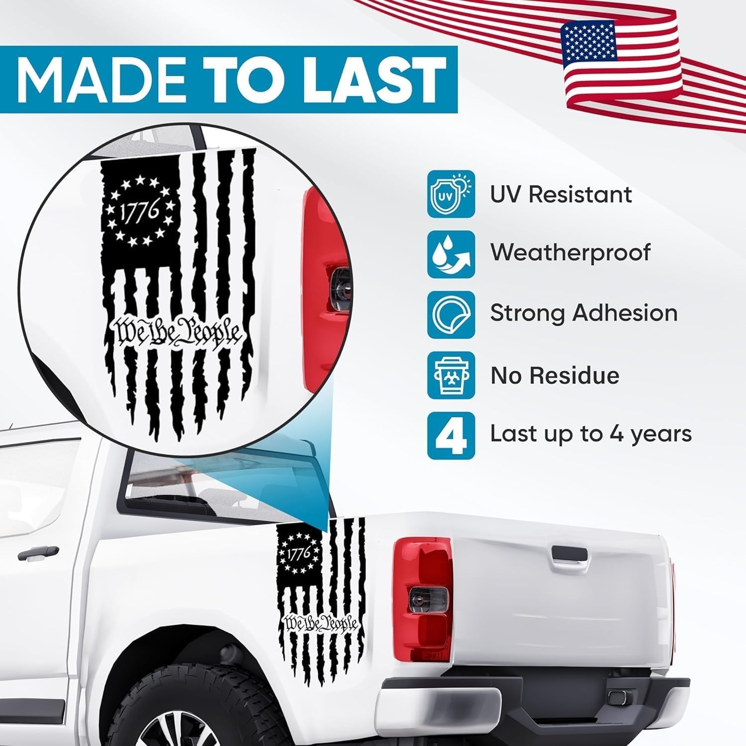 We The People Distressed American Flag Graphic Decal Vinyl 2 Pack for Both Si…