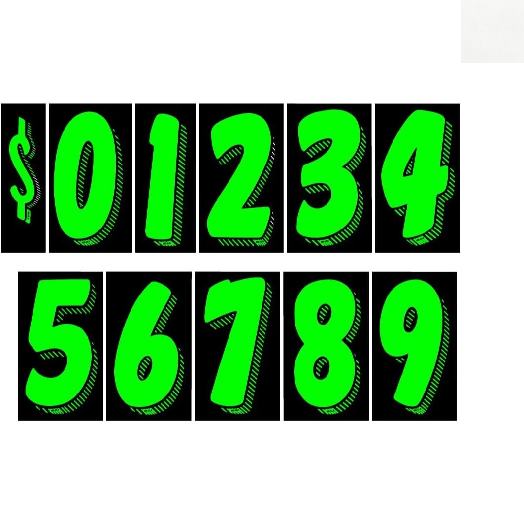 7 1/2 Vinyl Number Decals, Windshield Pricing Stickers, Chartreuse Car Lot Pr…