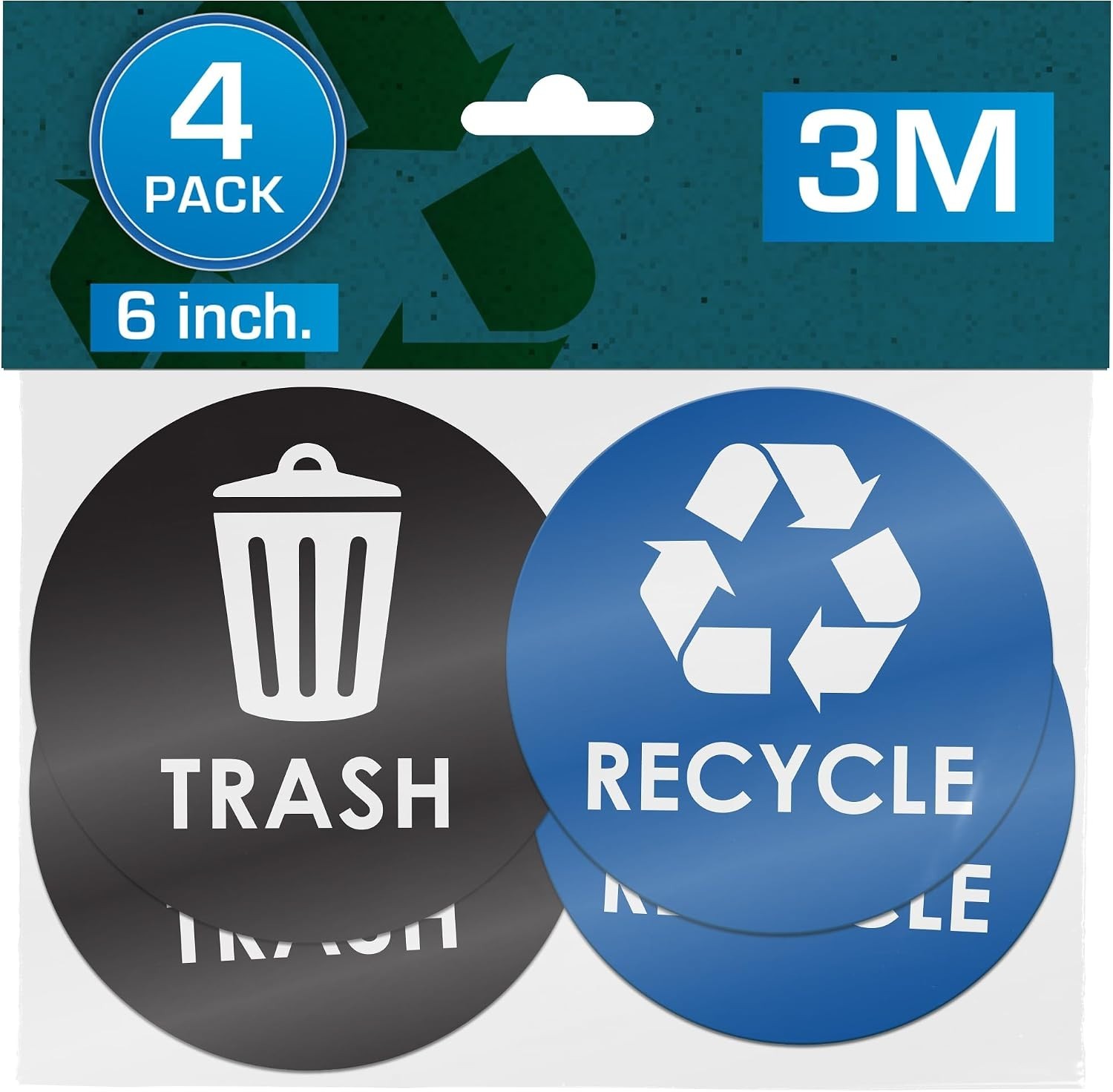 High-Visibility 6" Round Recycling Stickers – Durable, 4 Pack for Easy Sorting