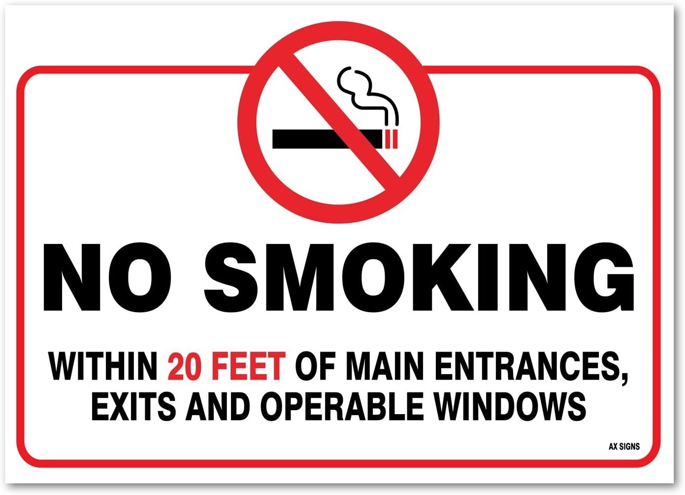 (2 Pack) No Smoking Within 20 Feet Of Building Window Sticker Sign 10×14 Inch
