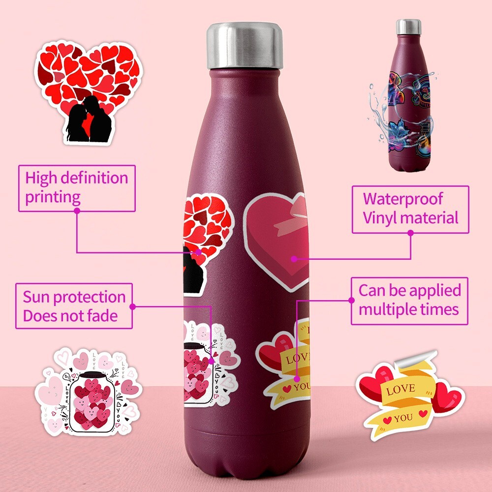 50Pcs Stickers Valentine's Day Heart Love Laptop Phone Luggage Car Fridge Vinyl