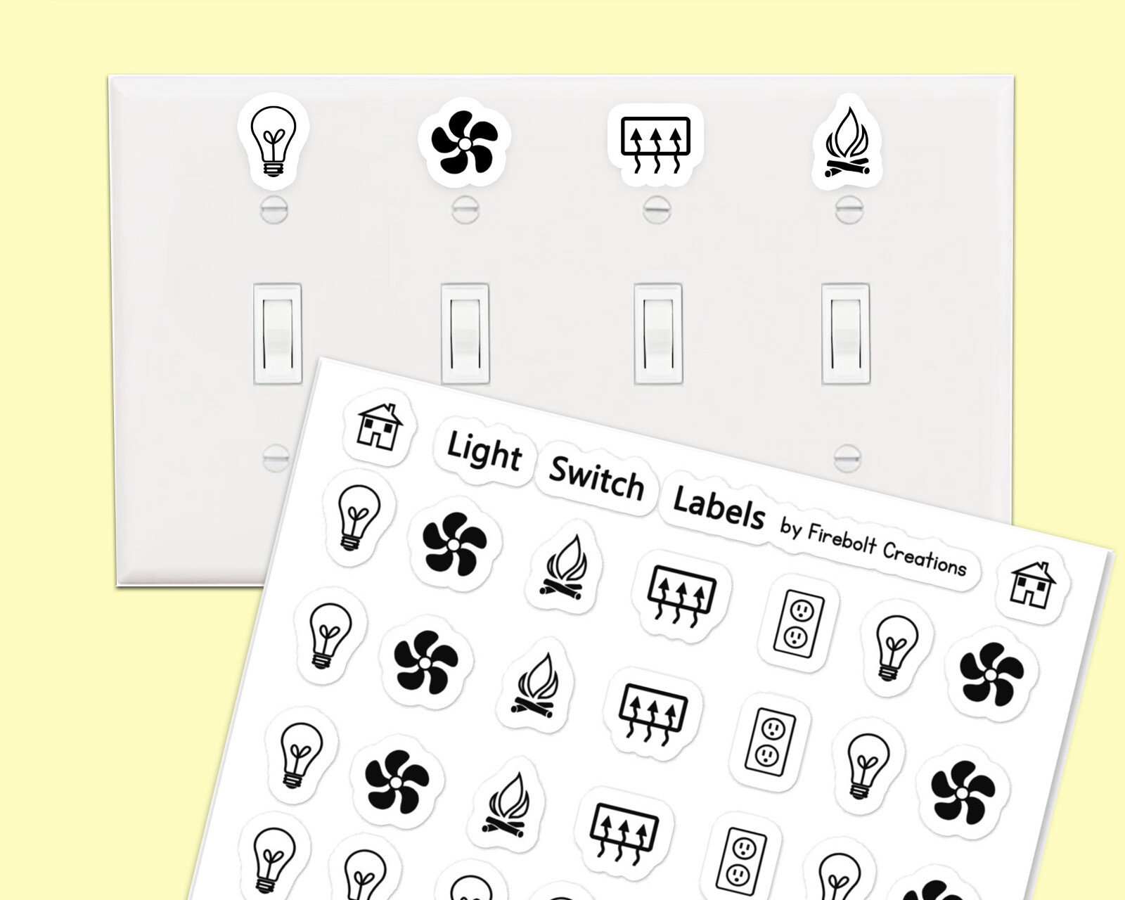 Light Switch Labels, switch plate stickers, USA, home organization decals