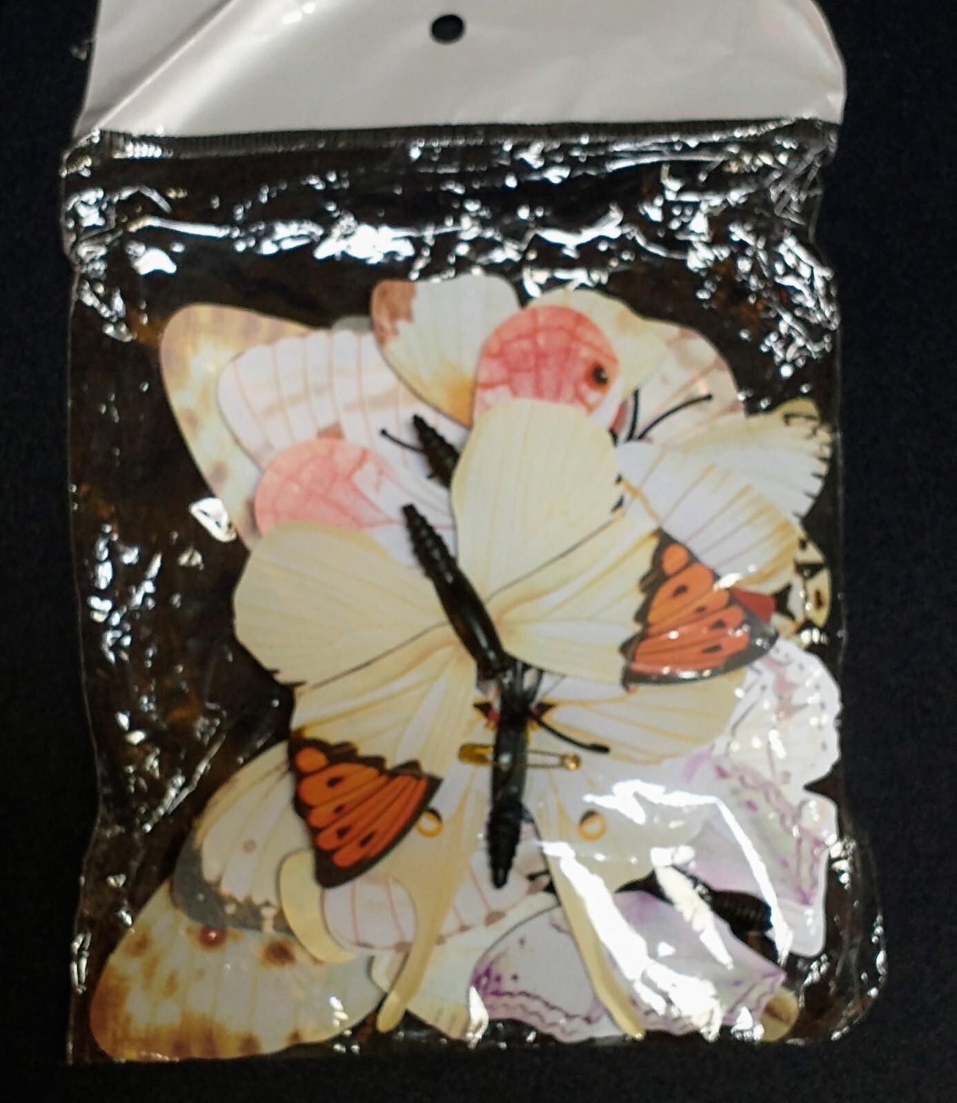 NEW , 12 Paper & Plastic Butterfly Pin set . Each Different, has sticky tabs.