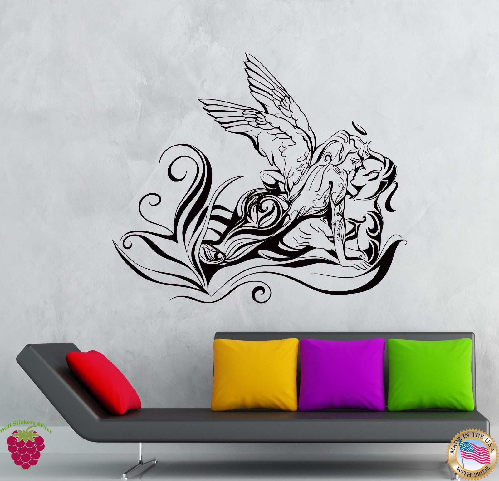 Wall Stickers Vinyl Decal Kissing Angel Love Romantic Flower Decor (z1955)