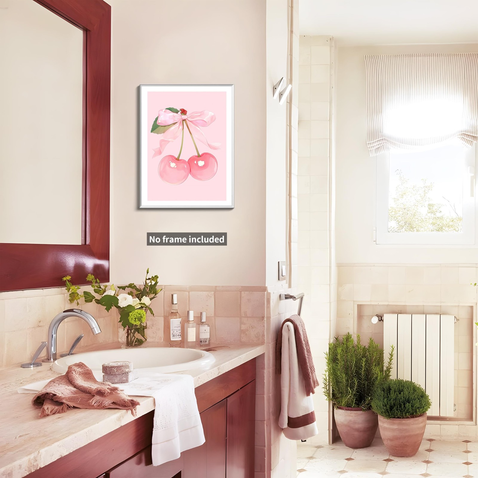 Trendy Pink Bows Posters Wall Art Set of 3, Vintage Preppy Cherry Picture Pri…