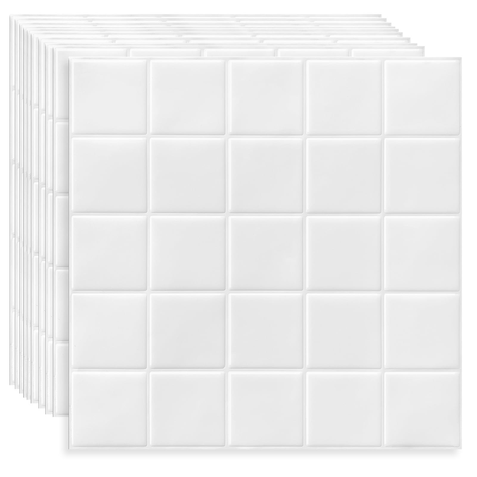 DEWOO Square White Peel and Stick Backsplash Tiles Self Adhesive Subway Check…