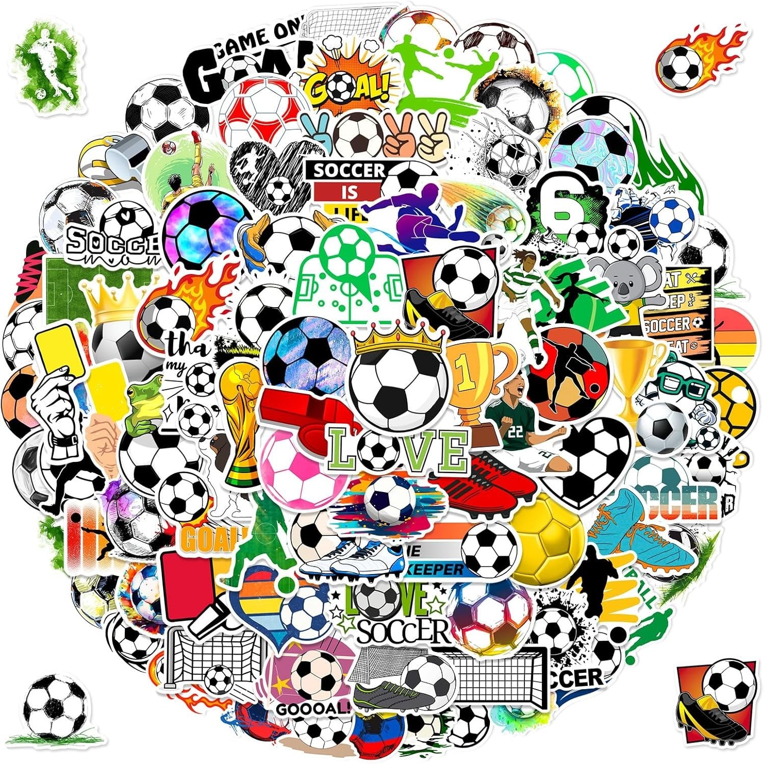 100pcs Soccer Sport Stickers for Kids, Cool Soccer Waterproof Vinyl Decal for…