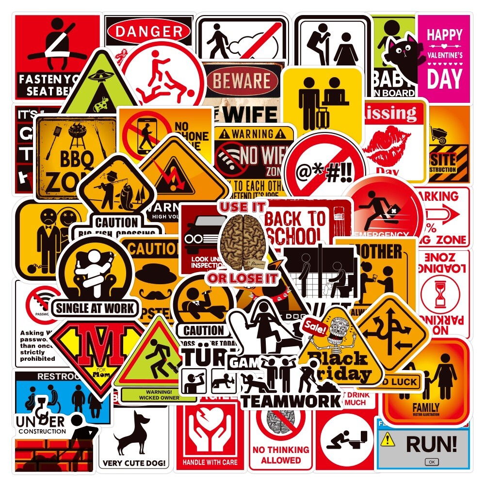 10 Random Funny Warning Sign Stickers Comic Decals Laptop Hydro Free Shipping!