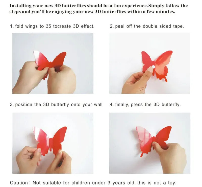 12Pcs Mixed Color Double Layer Butterfly 3D Wall Sticker For Wedding Decoration
