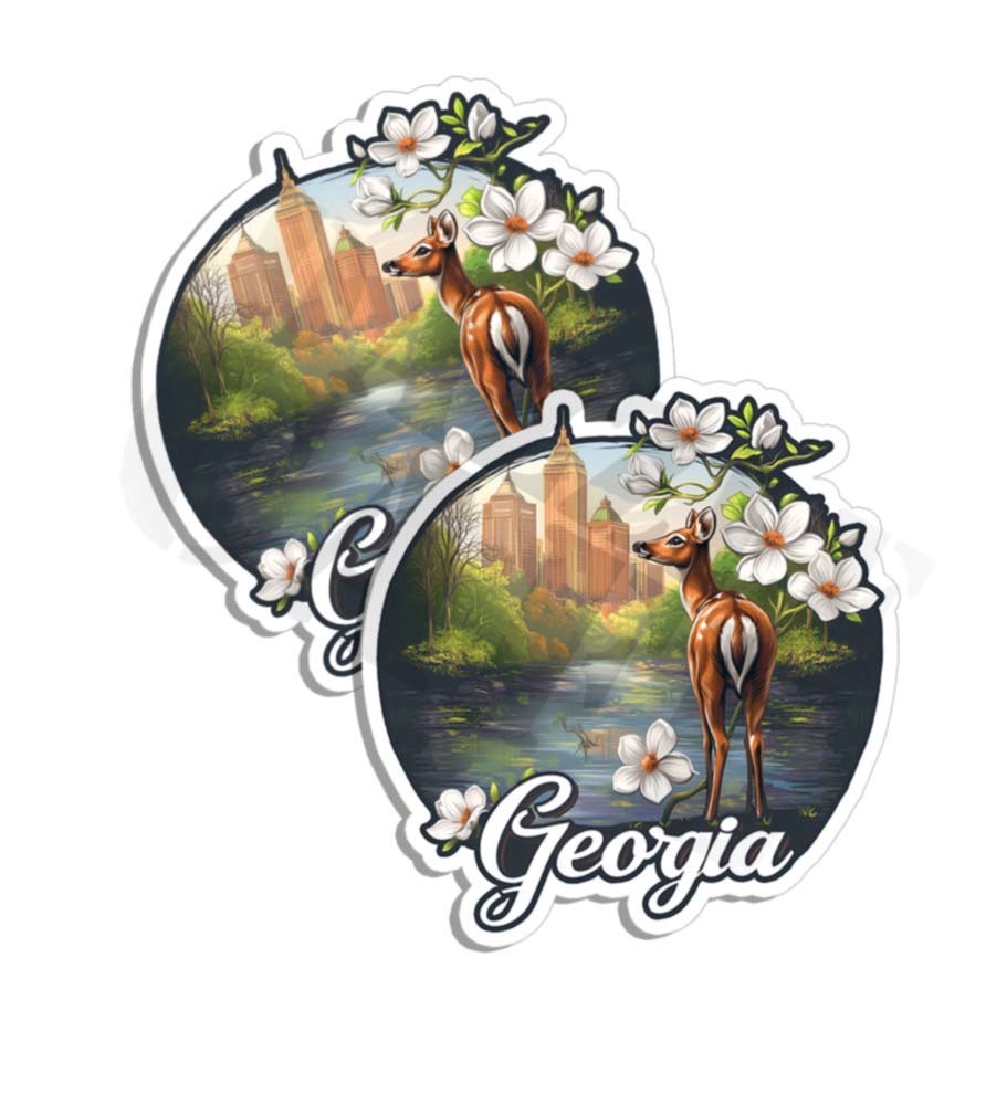 Georgia sticker vinyl decal waterfront White Tail Doe novelty laptop 2 PACK