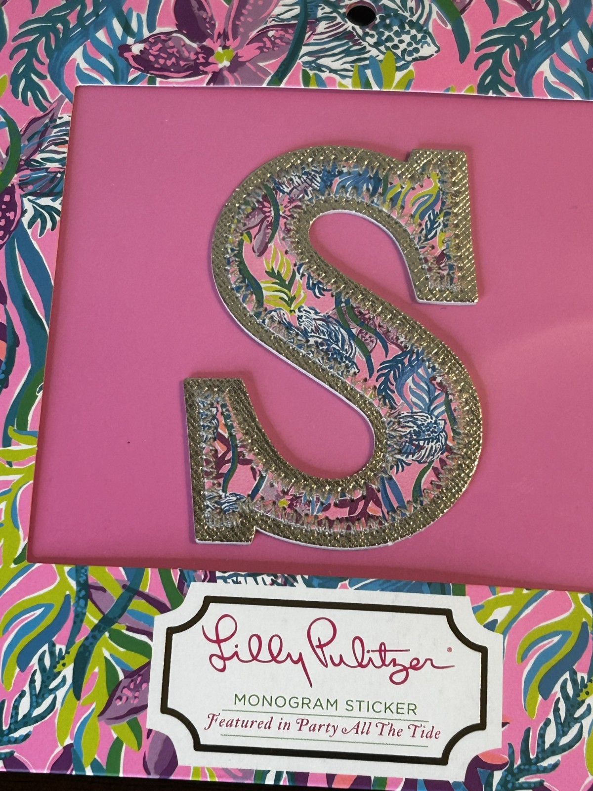 Lilly Pulitzer Letter "S" Monogram Sticker PAttern: "Party All The Tide"