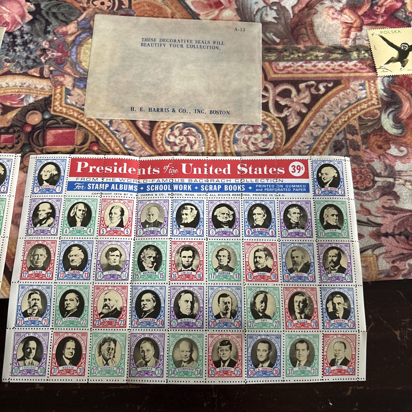 PRESIDENTS of the UNITED STATES Stamps 39 Cents 1974 Bachrach Collection