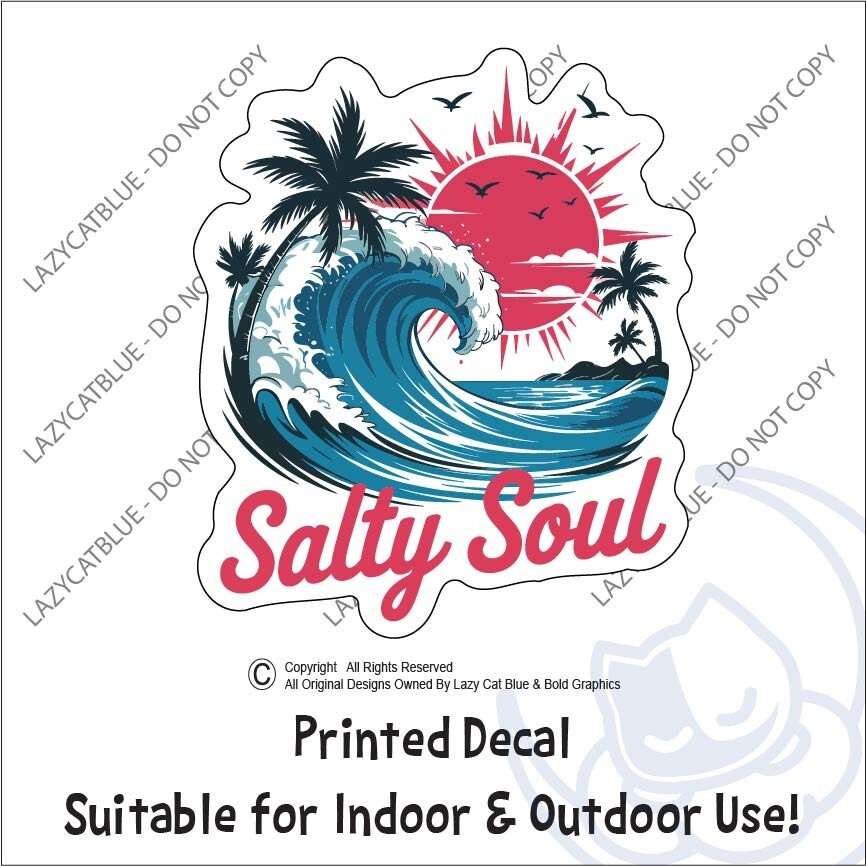 Beach Soul Decal Sticker Tropical Vacation Salt Sand Ocean Palm Trees Waves Surf