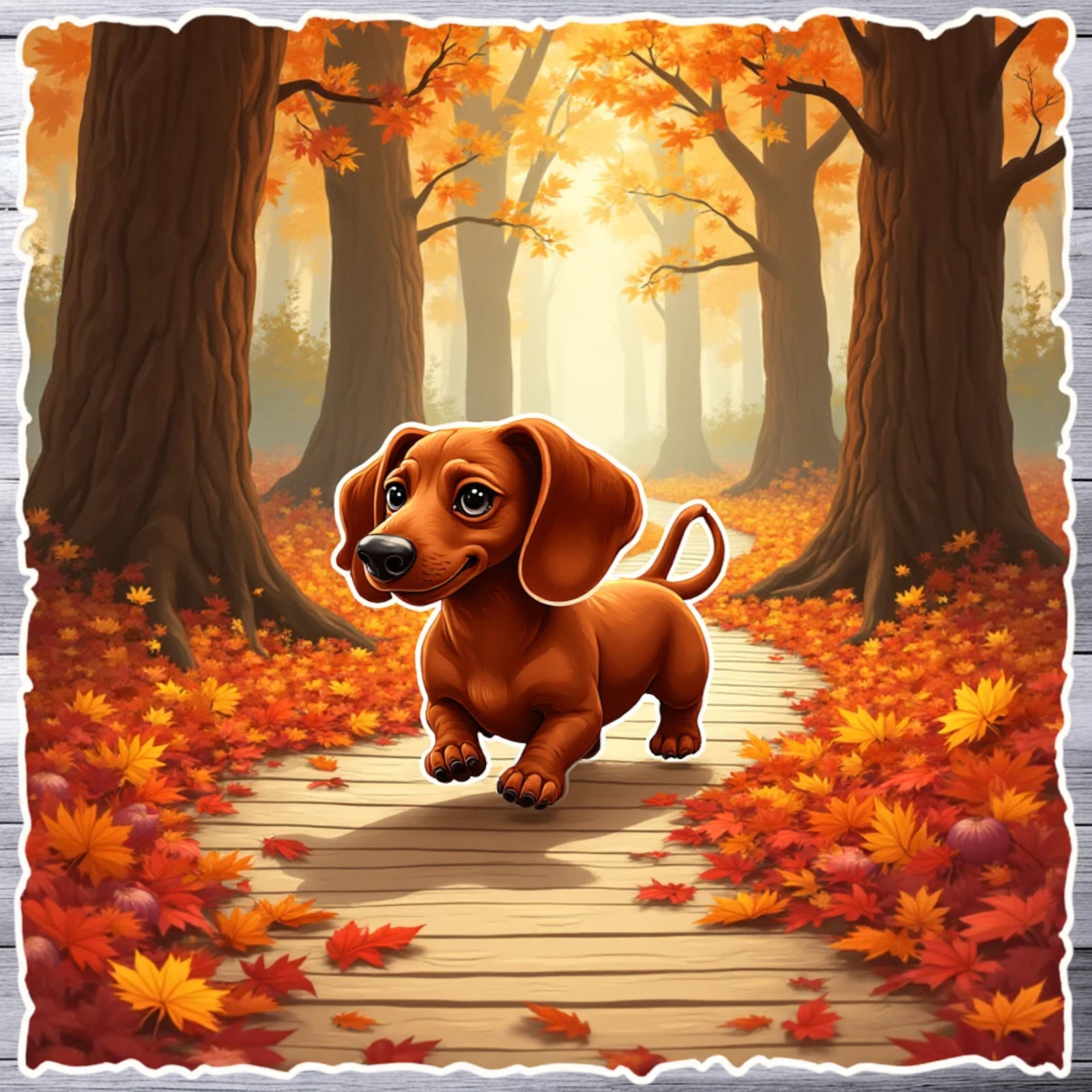 Dachshund Sticker Vinyl Decal Autumn Fall Leaves Forest Cute Wiener Dog