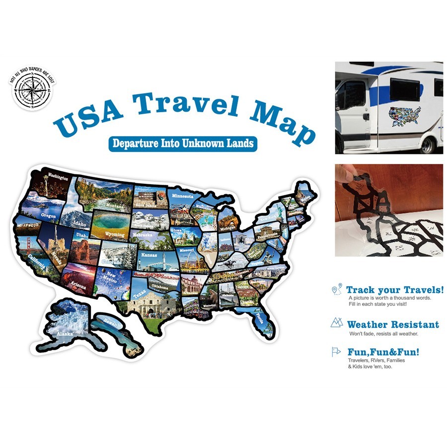 United States Map Decal Vinyl Sticker Set Waterproof 50 States Travel Tracker