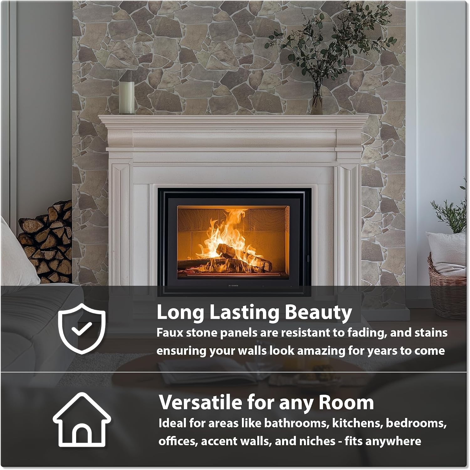 Natural Style 3D Stone Panels – Grey Beige Brown, 15 Pack