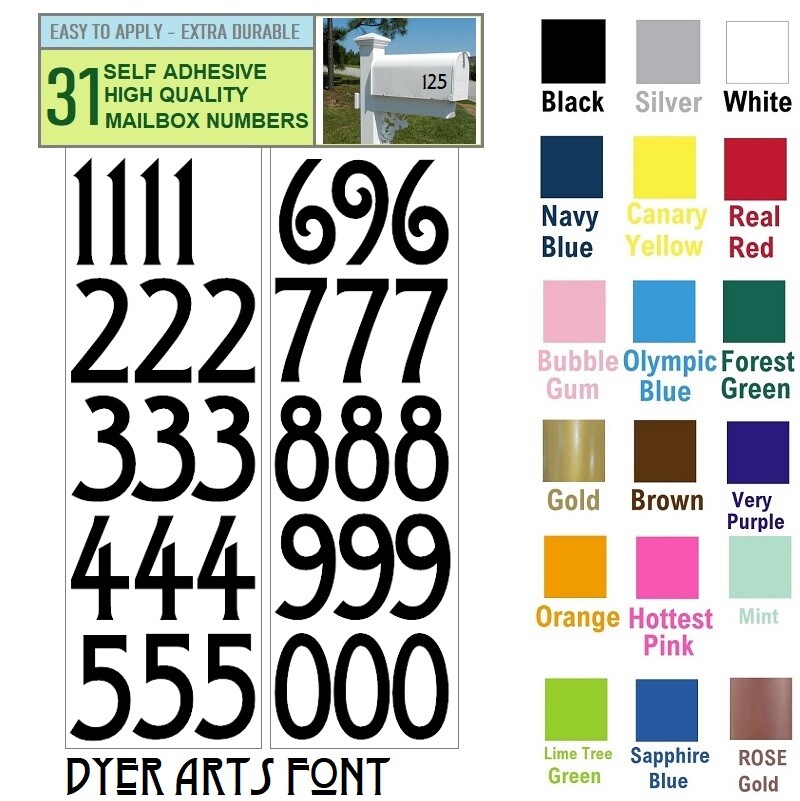 SET OF 31 1" HIGH SELF ADHESIVE VINYL MAILBOX NUMBERS, DOOR,LOCKERS – Dyer Arts