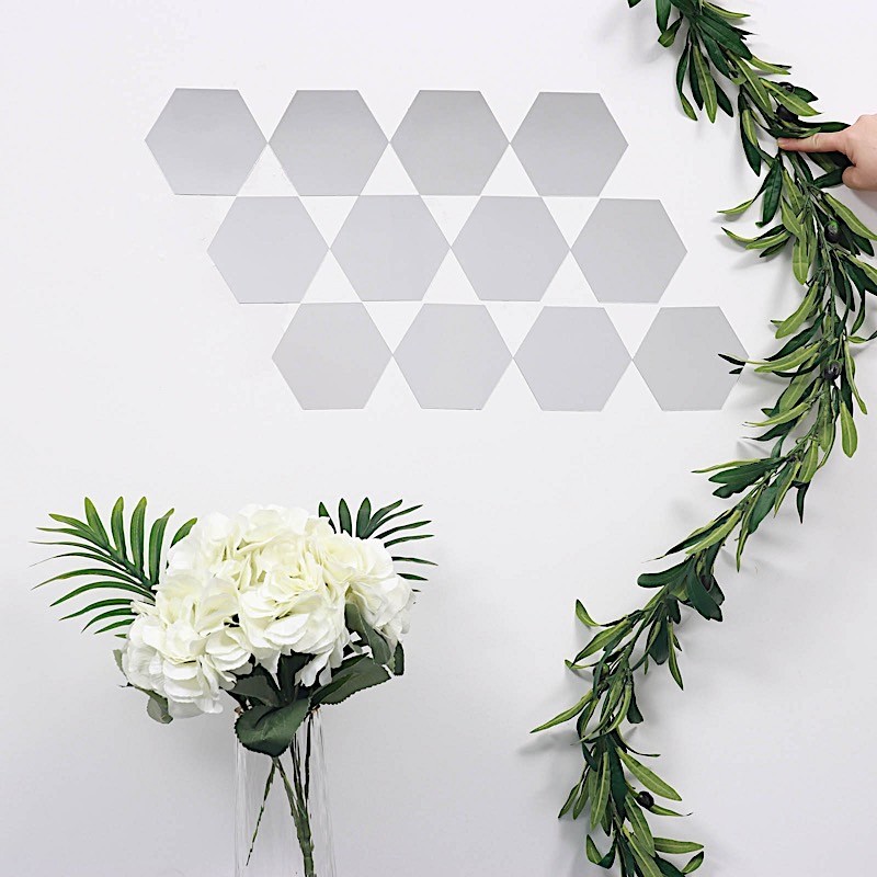 12 Silver 7" Hexagon Acrylic Stickers Mirror Wall Decals Dorm Rooms Decorations