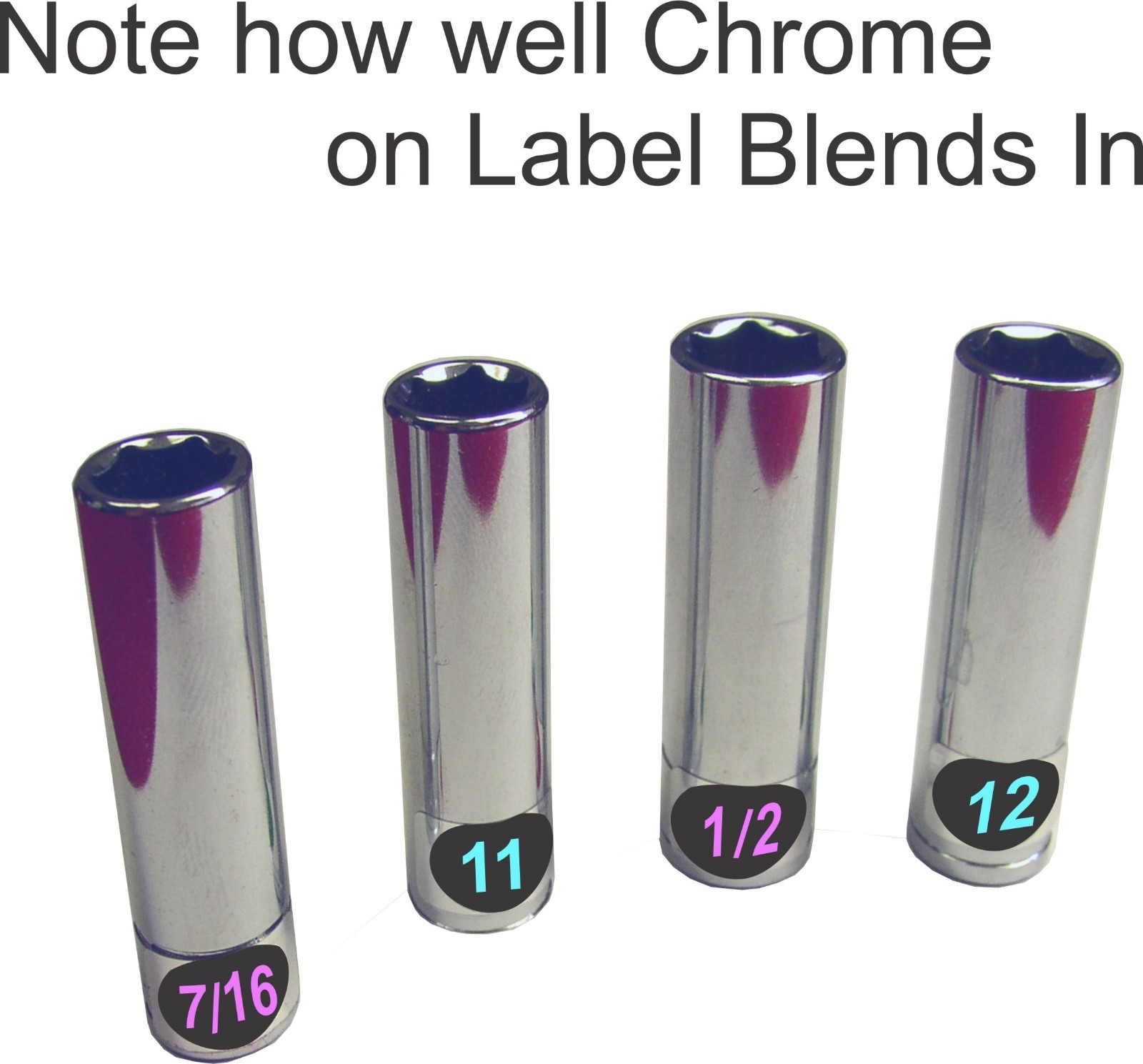 2 Chrome Socket Labels "Ladies Edition" Color Coded for "Easy Read" 60 stickers