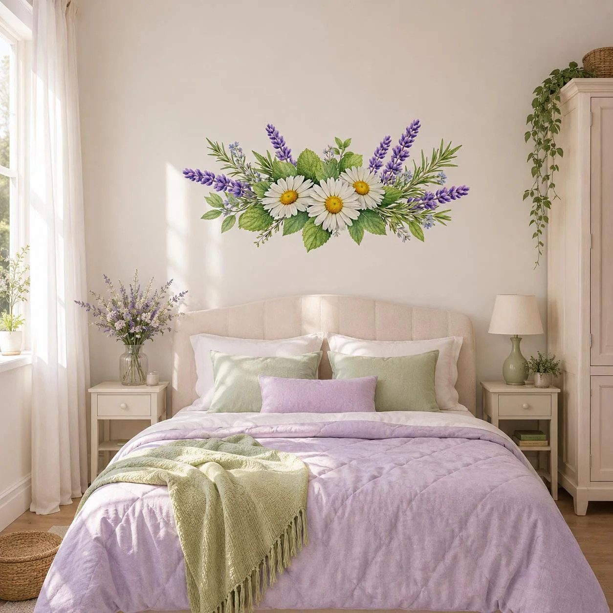 Daisy Lavender Wall Vinyl Decal | Watercolor Floral Bouquet Sticker