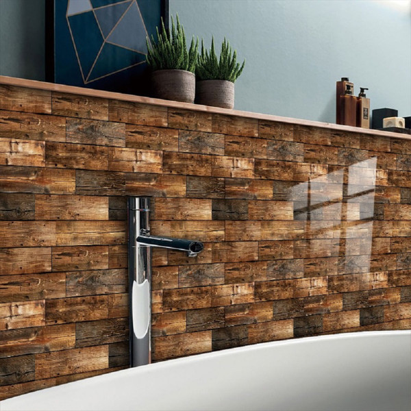 10pcs Self-Adhesive Wood Grain Wall Tiles Waterproof Decor Wall Sticker Kitchen