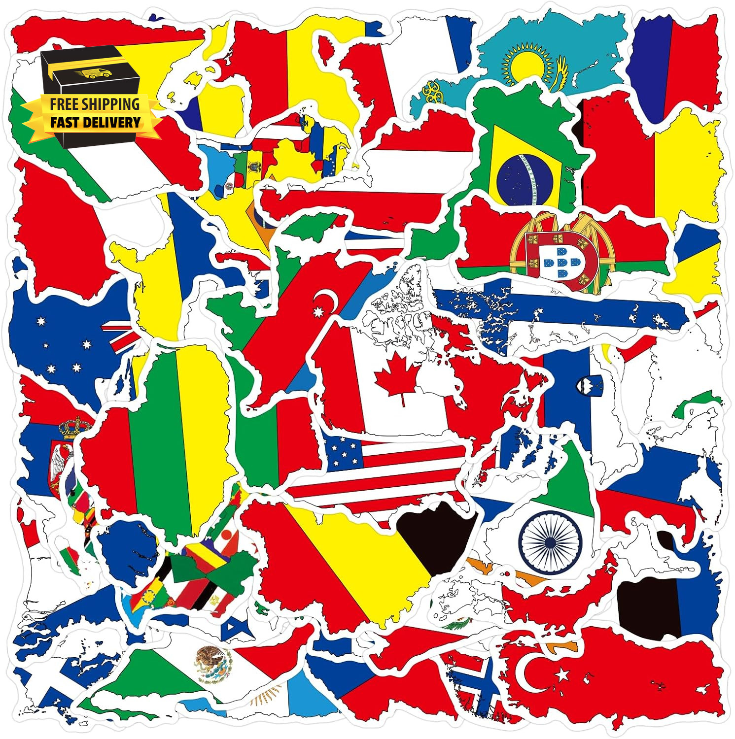 100 Pcs World Flag Stickers for Water Bottle, Waterproof Country Flag Sticker Pa