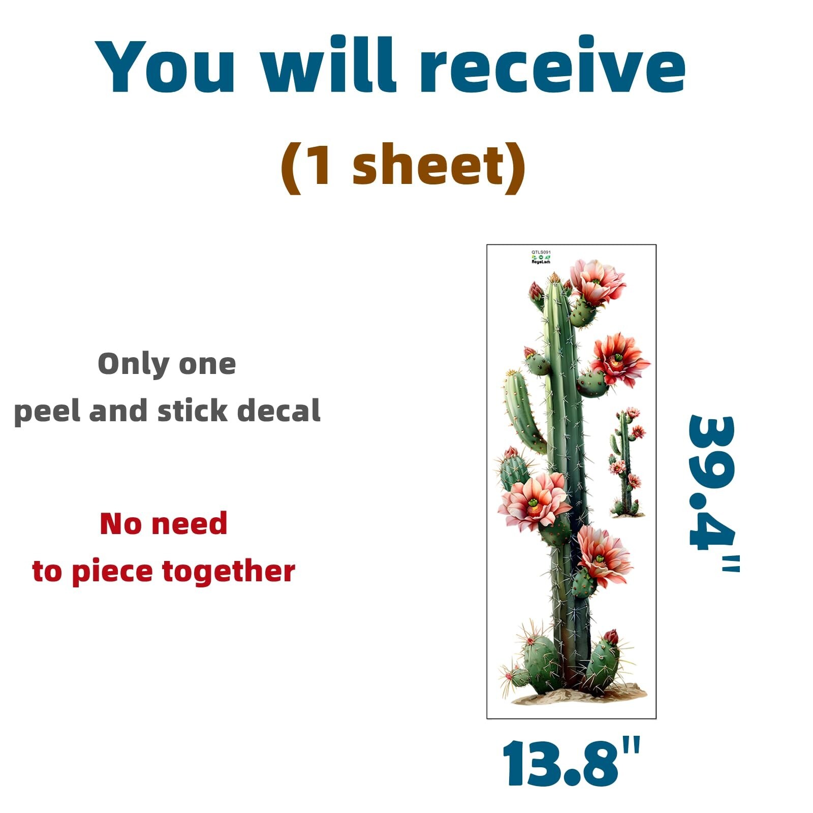 Blossing Giant Column Cactus Wall Stickers for Living Room Tropical Plant Wal…