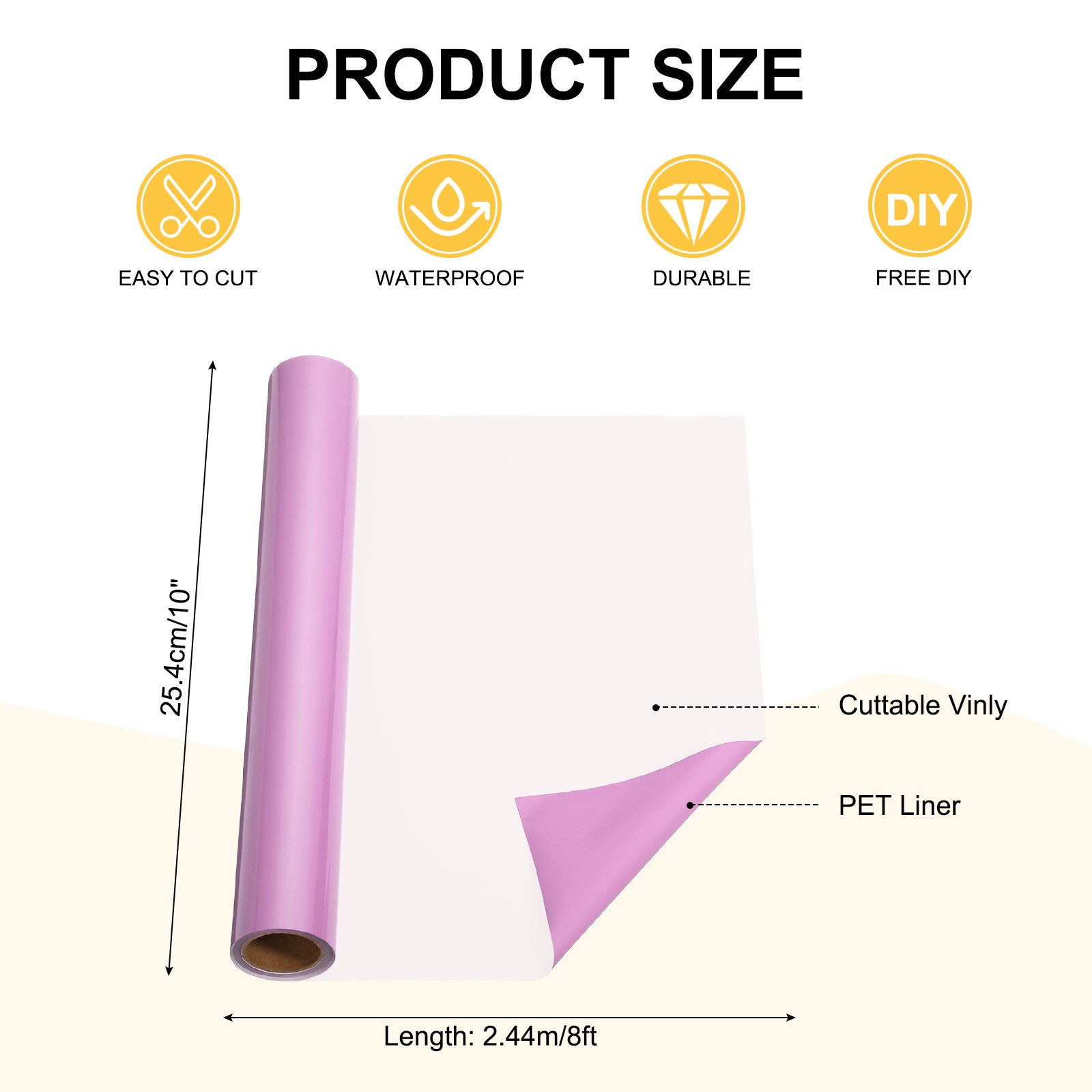 Pink Permanent Vinyl for Decorations, 10x8ft Roll