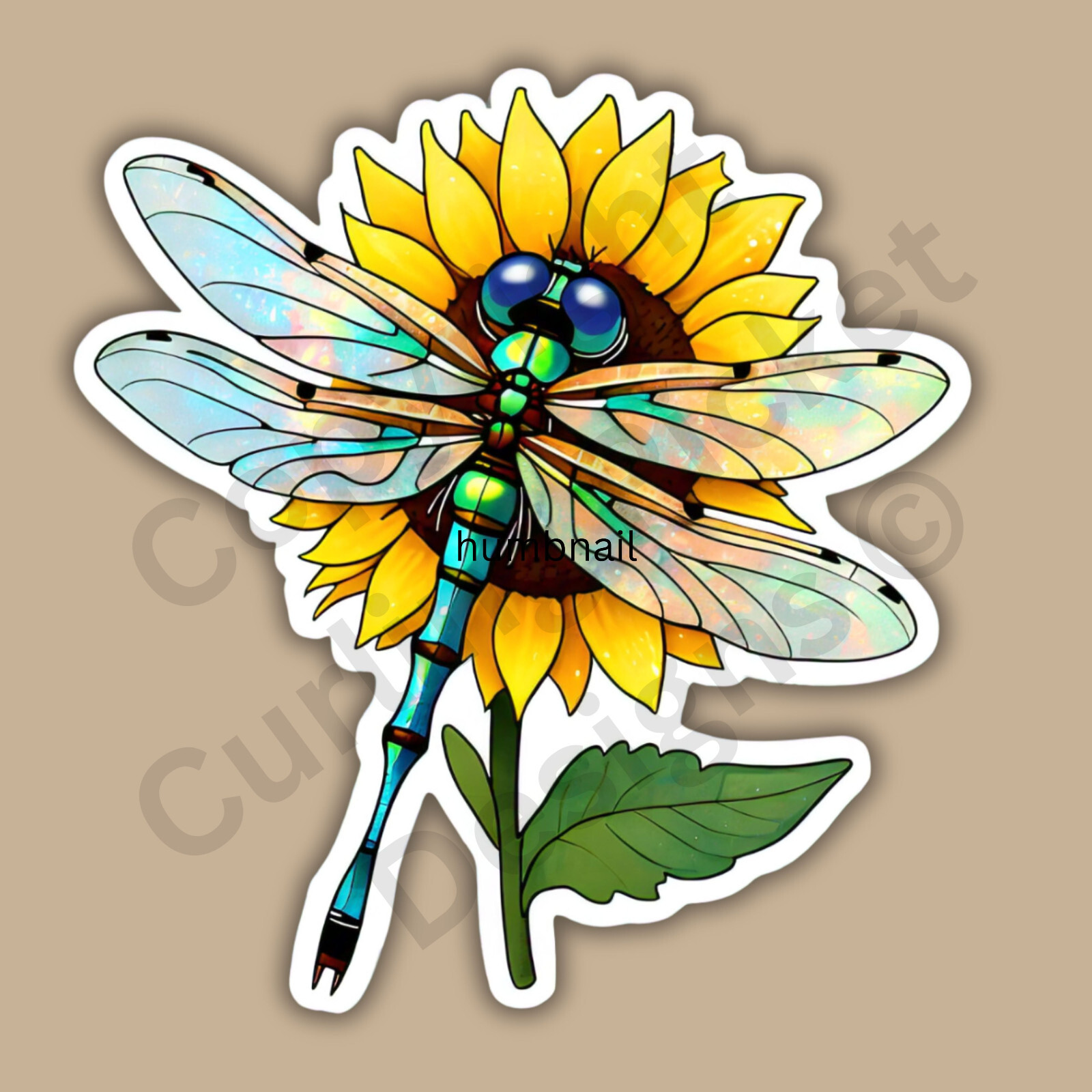 Dragonfly Stretched Out On A Sunflower Insect Flower Cute 3" Vinyl Sticker