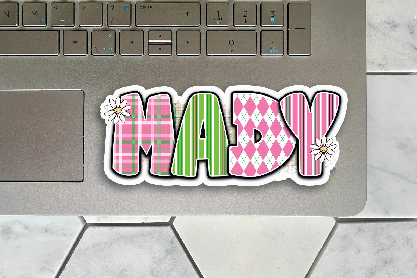 Custom Name Stickers • Waterproof Vinyl • Cute Stitched • Pastel Plaid Aesthetic
