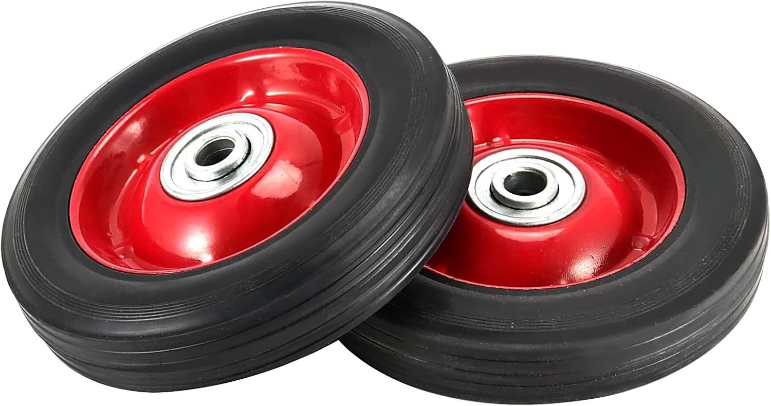 4 Pack 8 x 1.75 Inch Solid Rubber Wheel, Flat Free 4 PCS 8 x Inch, Red