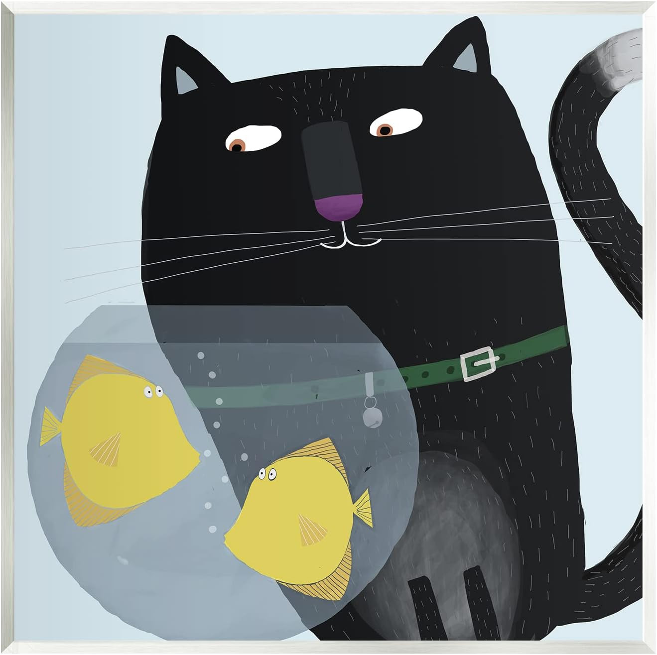Black Cat Eyeing Fish Bowl Wall Plaque Art, Design by Carla Daly