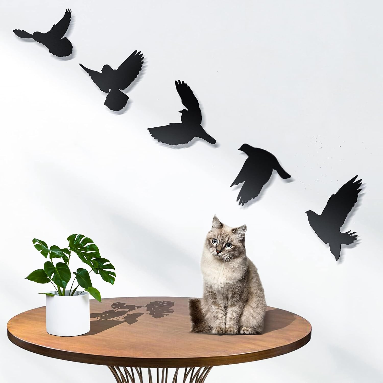 Art Metal Wall Decor, 5Pcs 3D Modern Black Birds Metal Wall Stickers for Living