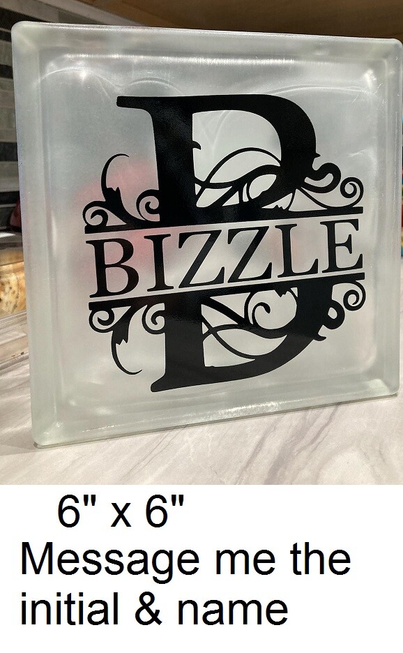 Split initial with name decal sticker for DIY 8" glass block tile