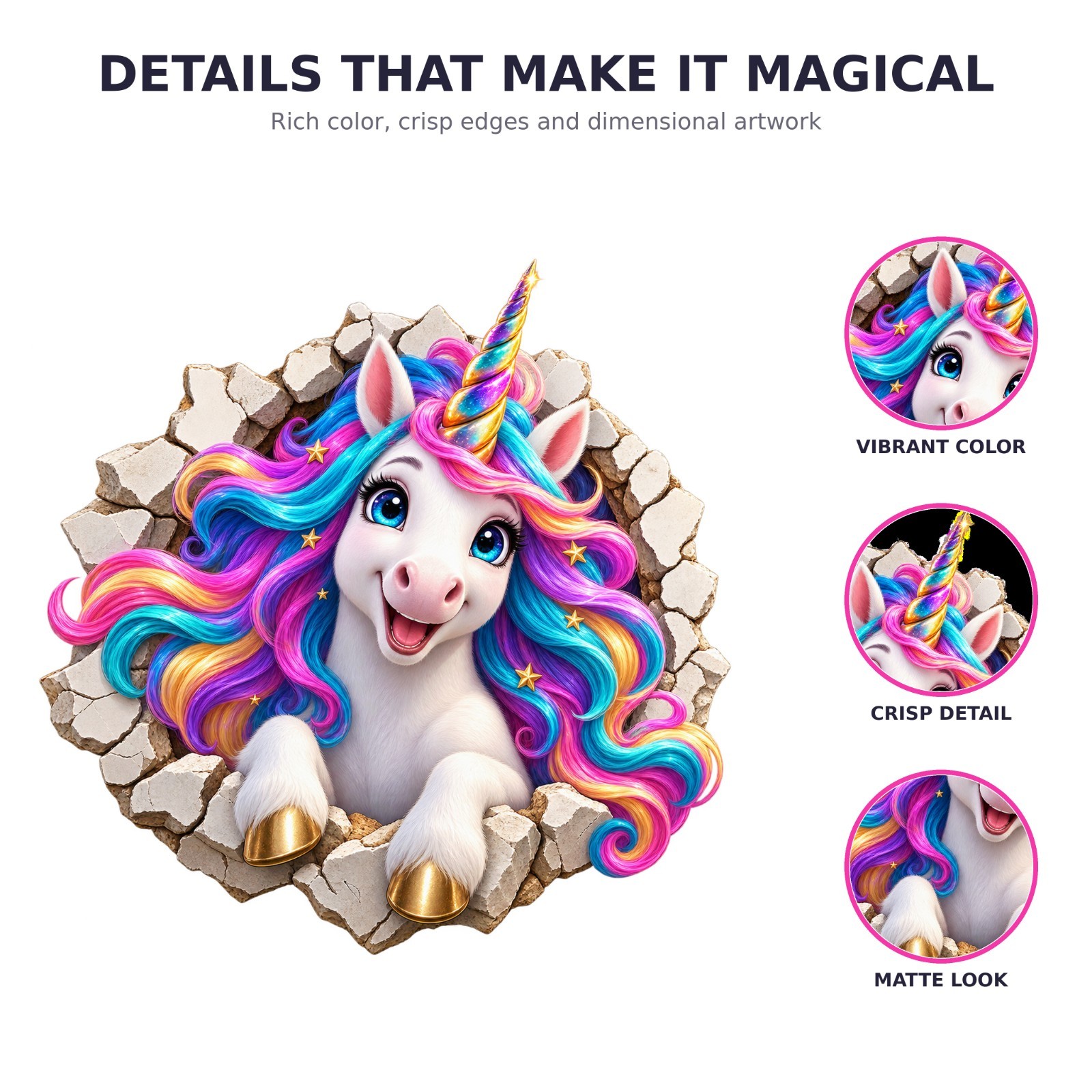 3D Unicorn Wall Decal Rainbow Vinyl Sticker Girls Bedroom Nursery MELU-001