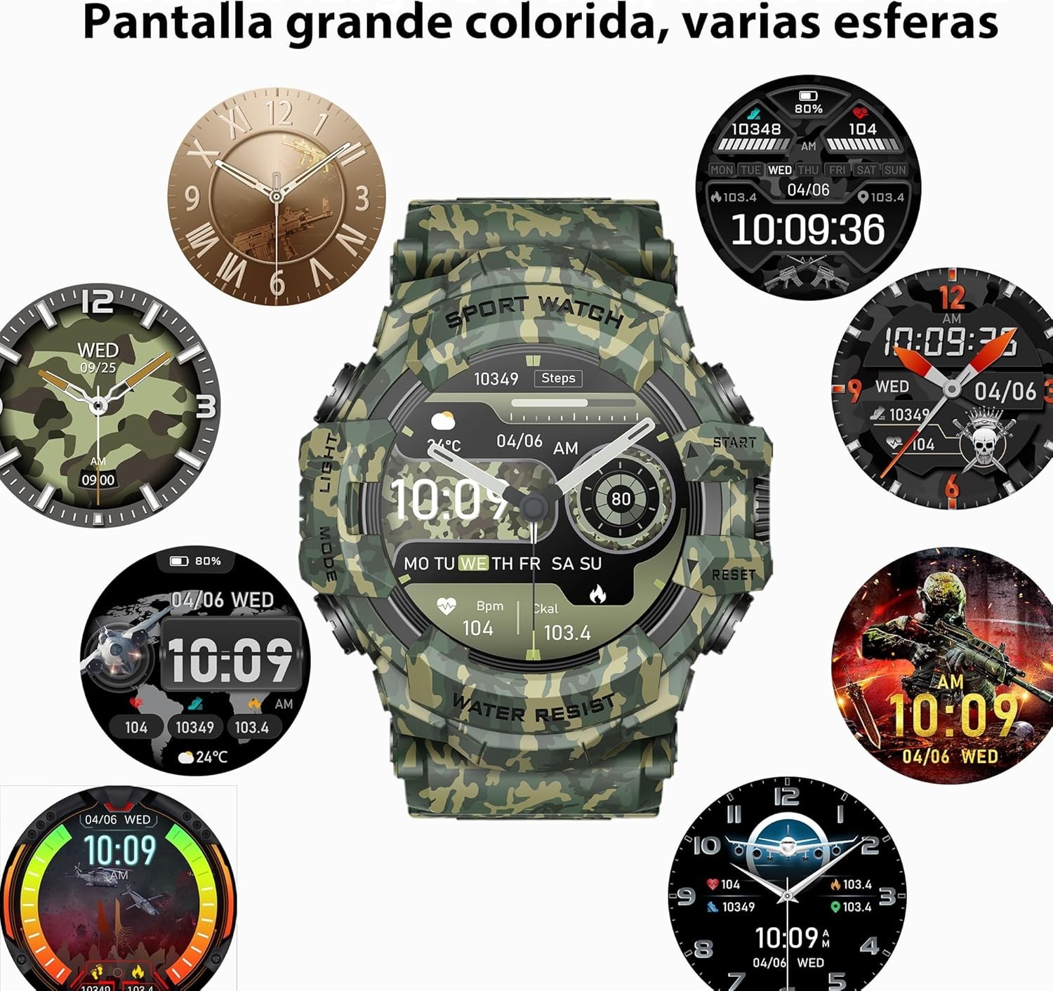 Military Smart Watch Flashlight, Compass, Heart Rate, Calls, IP68, Androi