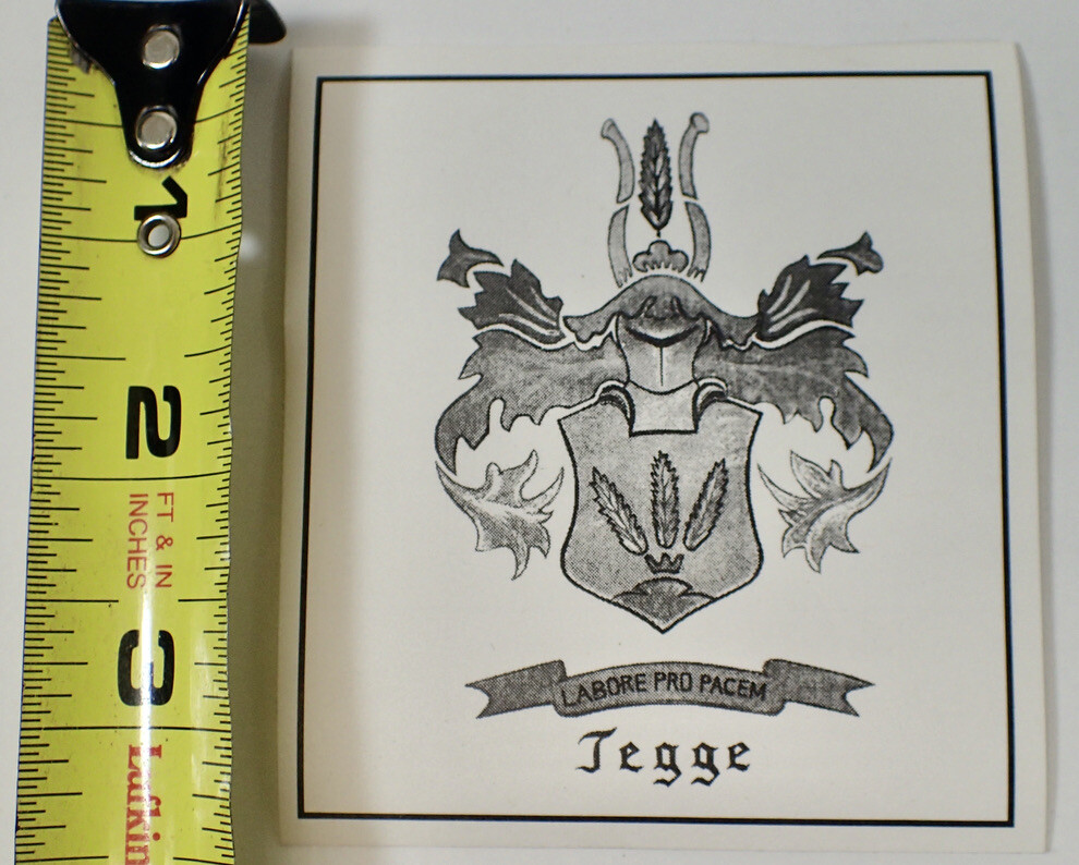 (200) TEGGE Black & White Family Crest Coat Of Arms Stickers Decals 3 1/2" x 3"