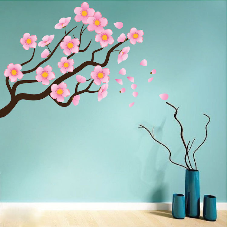 Flower Branch Wall Mural Decal Floral Vinyl Customizable Outdoor Art, c26