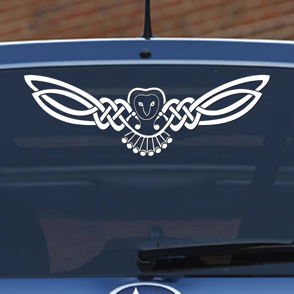 Celtic Owl Knot TWO 7" Vinyl decal, Irish Tribal Trinity car truck window Mirror