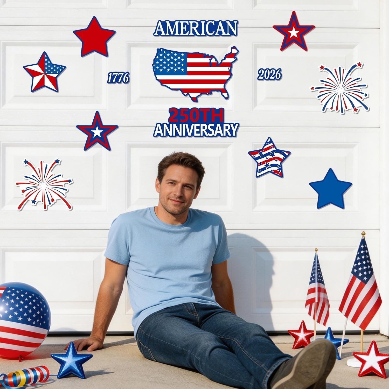 250th Anniversary Patriotic Garage Decoration 13 Pcs Magnet Stickers 4th of July