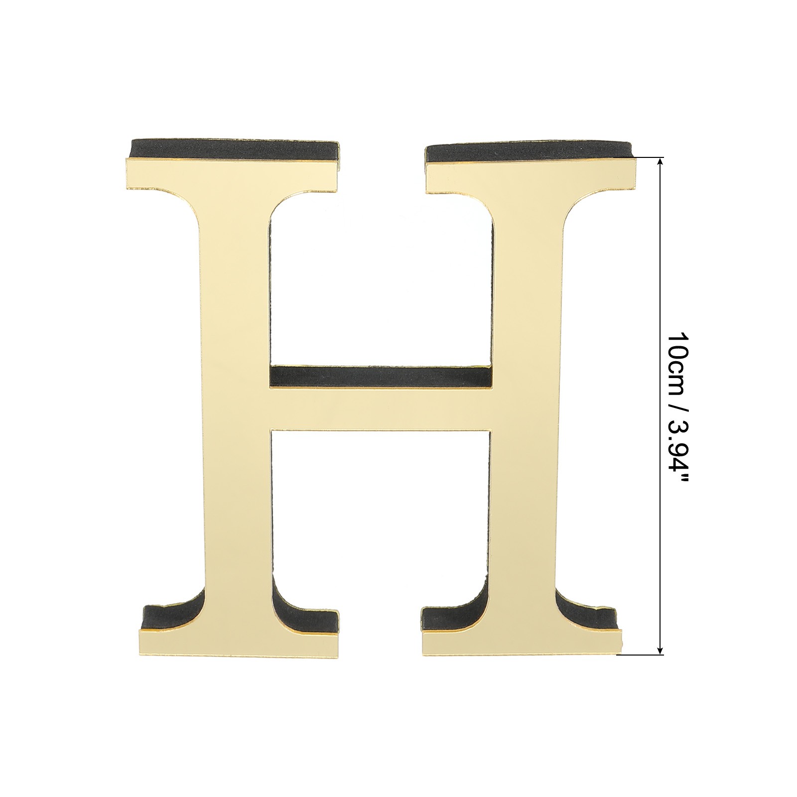 3D Acrylic Alphabet Mirror Wall Stickers Letter H Self-Adhesive Light Gold
